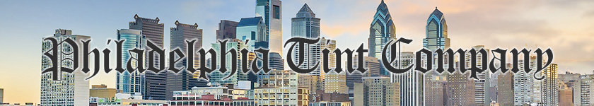 Image of Philadelphia Skyline with Philadelphia Tint Company Logo